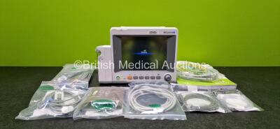 Edan iM50 Patient Monitor *Mfd 2020* Including ECG, SpO2, CO2, IBP1, IBP2, T1 and T2 Options, 1 x iCARB CO2 Module with Water Trap, 1 x Lithium Battery, 1 x User Manual and Various Patient Monitoring Cables / Leads (Powers Up and Cracked Screen - See Phot