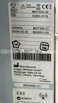 Drager Primus Anaesthesia Machine Software Version 4.53.00 - Total Operating Hours Mixer 35813 - Ventilator 14479 with Bellows and Hoses (Powers Up) *S/N ASEK-0115* - 6