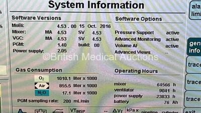 Drager Primus Anaesthesia Machine Software Version 4.53.00 - Total Operating Hours Mixer 64566 - Ventilator 9041 with Bellows and Hoses (Powers Up) *S/N ASHB-0173* - 3