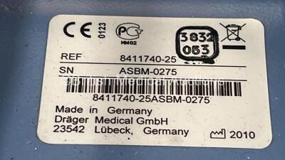 Drager Evita 4 edition Ventilator Ref 8411740-25 Version 04.25 Running Hours 16723 on Stand with Hoses and Drager MCable-Mainstream C02 Sensor in Box (Powers Up) * Mfd 2010* **ASBM-0275** - 5