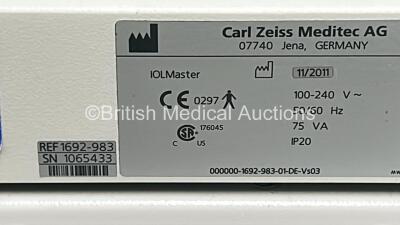 Zeiss IOLMaster 500 Ref 1692-983 Version 7.7.4.0326 with Testeye on Motorized Table (Powers Up) *S/N 1065433* **Mfd 11/2011** - 6