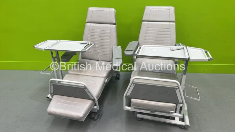 2 x Likamed Novo X 330 Electric Therapy Chairs with 2 x Likamed Over Bed Tables