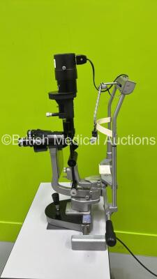 Haag Streit Bern SL 900 Slit Lamp with Binoculars, 2 x 10x Eyepieces, 2 x 16x Eyepieces and Chin Rest on Hydraulic Table (No Power) *S/N U90037327* - 5