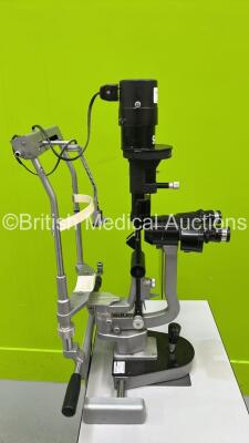 Haag Streit Bern SL 900 Slit Lamp with Binoculars, 2 x 10x Eyepieces, 2 x 16x Eyepieces and Chin Rest on Hydraulic Table (No Power) *S/N U90037327* - 7