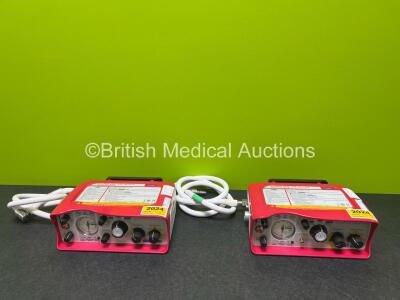 2 x Smiths Medical ParaPAC Plus 310 Transport Ventilators MR Conditional (Small Cracks in Casing - See Photos) with 2 x Hoses and 2 x Lithium Batteries *SN 1506179 / 1605147*