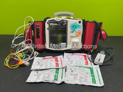 Philips Heartstart MRx Defibrillator (Powers Up with Stock Battery, 2 x Flat Batteries Included) with Pacer ,ECG, SpO2, Temp, NBP, CO2 and Printer Options Including 1 x 3 Lead ECG Lead, 1 x Paddle Lead, 1 x Test Load, 1 x SpO2 Lead, 1 x BP Cuff with Hose,