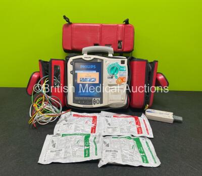 Philips Heartstart MRx Defibrillator (Powers Up with Stock Battery, 2 x Flat Batteries Included) with Pacer ,ECG, SpO2, Temp, NBP, CO2 and Printer Options Including 1 x 3 Lead ECG Lead, 1 x Paddle Lead, 1 x Test Load, 1 x SpO2 Lead, 1 x BP Cuff with Hose,