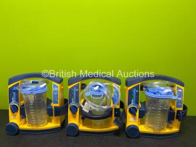 3 x Laerdal LSU Suction Units (All Power Up with Damage to Casing - See Photos) with 3 x NiMH Batteries, 3 x Suction Cups and Hoses