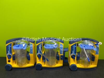 3 x Laerdal LSU Suction Units (All Power Up with Damage to Casing - See Photos) with 3 x NiMH Batteries, 3 x Suction Cups and Hoses