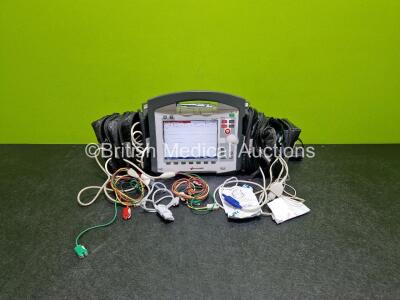 GS Corpuls3 Slim Defibrillator Ref : 04301 (Powers Up) with Corpuls Patient Box Ref : 04200 (Powers Up) with Pacer, Oximetry, ECG-D, ECG-M, CO2, CPR, NIBP and Printer Options, 4 and 6 Lead ECG Leads, SpO2 Sensor, CO2 Cable, CPR Sensor, Hose, Cuff, 3 x Li-