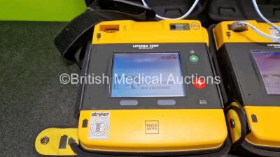 2 x Medtronic Lifepak 1000 Defibrillators *Mfd - 2016 / 2015* (Both Power Up) in Case with 2 x 3 Lead ECG Leads and 2 x Li/MnO2 Batteries *Install Before - 2024 / 2024* - 2