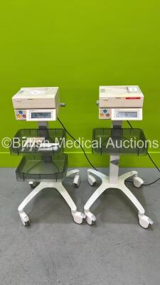 2 x Huntleigh Sonicaid Team Duo Fetal Monitors on Stands with Sonicaid Team Care Printers (Both Power Up) *738XB0241801-15 / 738XB0241796-15*