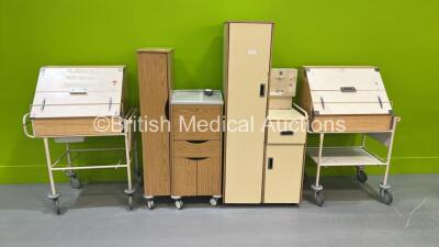 2 x Bristol Maid Drugs Cabinets and 2 x Bedside Cabinets (2 x Cabiets Missing Wheels)