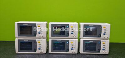 6 x Philips IntelliVue X2 Handheld Patient Monitors (All Power Up and 2 x Cracked Cases - See Photos) Including ECG, SpO2, NBP, Press and Temp Options and 6 x Philips M4607A Rechargeable Lithium Ion Batteries *SN DE03791017 / DE535K3492 / DE73603563 / DE9