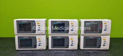 6 x Philips IntelliVue X2 Handheld Patient Monitors (All Power Up) Including ECG, SpO2, NBP, Press and Temp Options and 6 x Philips M4607A Rechargeable Lithium Ion Batteries *SN DE83632735 / DE03789283 / DE466H5008 / DE73603705 / DE535K6184 / DE73603903*