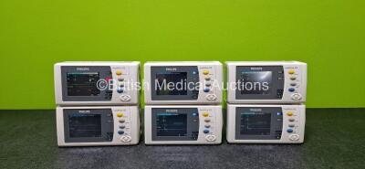 6 x Philips IntelliVue X2 Handheld Patient Monitors (All Power Up) Including ECG, SpO2, NBP, Press and Temp Options and 6 x Philips M4607A Rechargeable Lithium Ion Batteries *SN DE95048777 / DE83632689 / DE73605471 / DE315E6156 / DE03791613 / DE95048683*