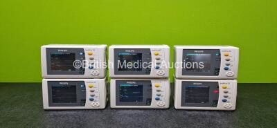 6 x Philips IntelliVue X2 Handheld Patient Monitors (All Power Up) Including ECG, SpO2, NBP, Press and Temp Options and 6 x Philips M4607A Rechargeable Lithium Ion Batteries *SN DE95048767 / DE73603885 / DE83621730 / DE03790268 / DE535K3490 / DE95048654*