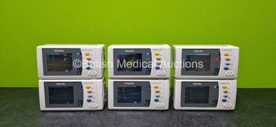 6 x Philips IntelliVue X2 Handheld Patient Monitors (All Power Up) Including ECG, SpO2, NBP, Press and Temp Options and 6 x Philips M4607A Rechargeable Lithium Ion Batteries *SN DE83632515 / DE95048801 / DE83621848 / DE535L6369 / DE95048656 / DE83632714*