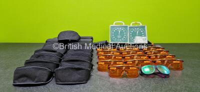 Mixed Lot Including 2 x Yamasu Sphygmomanometers with 2 x Cuffs and 14 x Laser Safety Glasses with 17 x Cases *SN NA*