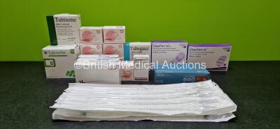 Job Lot of Various Medical Consumables Including Graduated Suction Catheter with Vacuum Control *Expiry Date 2026*, Ambu WhiteSensor *All Expired*, Tubinette , Mefix, Tubegauz, Clear Film i.V. Pro and Nitro Lex Classic Gloves