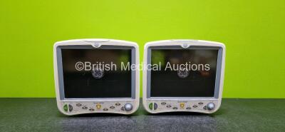 2 x GE Dash 5000 Patient Monitors (Both Powers Up and Both Damaged Cases - See Photos) Including ECG, NBP, CO2, BP 1/3, BP 2/4, SpO2 and Temp/CO Options and 1 x Li-ion Battery