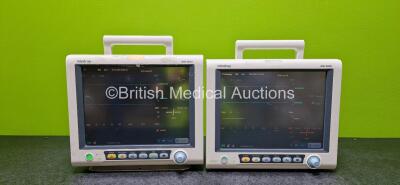 2 x Mindray iPM-9800 Patient Monitors Including SpO2, T1, T2, NIBP, ECG and Printer Options and 2 x Lithium Batteries (Both Powers Up - See Photos)