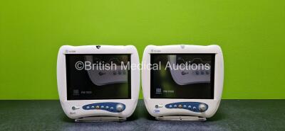 2 x Mindray PM-7000 Patient Monitors Including ECG, T1, T2, SpO2, NIBP and Printer Options (Both Power Up and 1 x Missing Front Light Cover - See Photos)