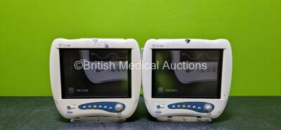 2 x Mindray PM-7000 Patient Monitors Including ECG, T1, T2, IBP1, IBP2, CO, CO2, SpO2, NIBP and Printer Options *1 x No IBP1, IBP2, CO and CO2 Options - See Photos* (Both Power Up, 1 x Missing Front Light Cover and 1 x Damaged Case - See Photos )