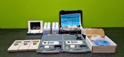 Mixed Lot Including 3 x Life-Tech EZstim II ES400 Nerve Stimulators, 1 x Ambu aScope Monitor with Power Supply, 2 x Micro GP Spirometers in Cases, 4 x SonoSite Lithium Ion Batteries with 2 x Dual Battery Chargers Ref P00552-02, 1 x Eschmann Ref 83-580-11-