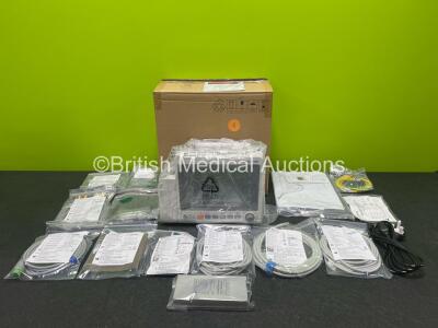 Edan iM50 Touch Screen Patient Monitor (Like New in Box) Including ECG, SpO2, NIBP, IBP1, IBP2, T1, T2 and CO2 Module Holder Options *Mfd 2020* with 1 x Rechargeable Li-ion Battery, 1 x ECG Lead, 1 x BP Hose, 1 x BP Cuff, 1 x IBP Pressure Transducer, 1 x 