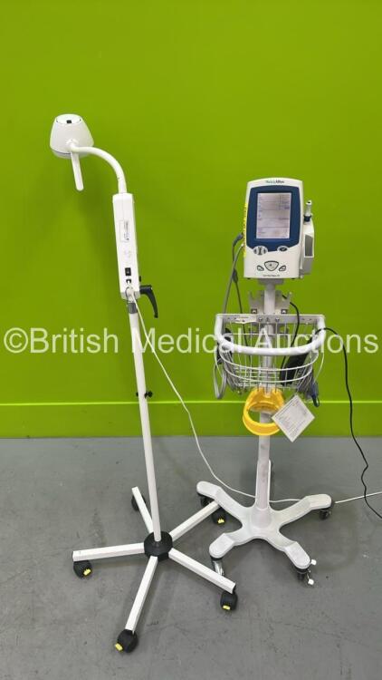 1 x Welch Allyn Spot Vital Signs LXi Patient Monitor on Stand (Powers Up) and 1 x Sim. LED 250 Mobile Examination Light (No Power) *687-2004006*