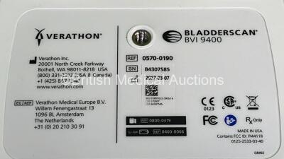 Verathon BVI 9400 Bladder Scanner Part No 0570-0190 with Transducer, 2 x Batteries and Charger on Table (Powers Up) *S/N B4307585* - 4