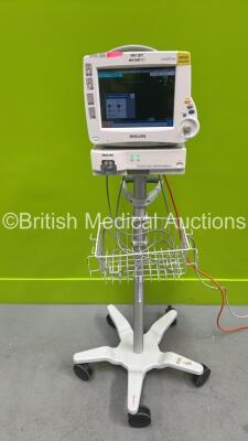 Philips IntelliVue MP30 Patient Monitor on Stand (Powers Up) with 1 x Philips IntelliVue X2 Handheld Patient Monitor Including ECG, SpO2, NBP, Press and Temp Options, 1 x Philips M3012A Module and 1 x Philips M1013A Gas Module (Powers Up)