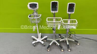 2 x Mindray VS-800 Patient Monitors on Stands, 1 x Welch Allyn 53N00 Patient Monitor on Stand with Power Supply (All Power Up)