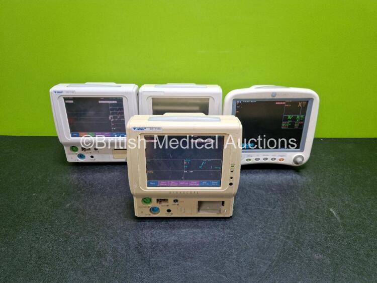 Job Lot of Patient Monitors Including 3 Fukuda Denshi DS-7100 (All Power Up 1 x Missing Printer) Including ECG, BP, SpO2, Temp, NIBP and Printer Options and 1 x GE Dash 4000 (Powers Up) Including ECG, NBP, SpO2, BP1, BP2, Temp/CO and CO2 Options