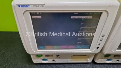 Job Lot of Patient Monitors Including 3 Fukuda Denshi DS-7100 (All Power Up 1 x Missing Printer) Including ECG, BP, SpO2, Temp, NIBP and Printer Options and 1 x GE Dash 4000 (Powers Up) Including ECG, NBP, SpO2, BP1, BP2, Temp/CO and CO2 Options - 5