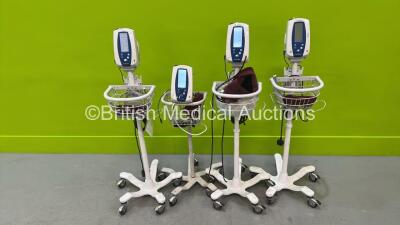 4 x Welch Allyn Spot Vital Signs Monitors on Stands (All Power Up, 1 x Detached from Stand)