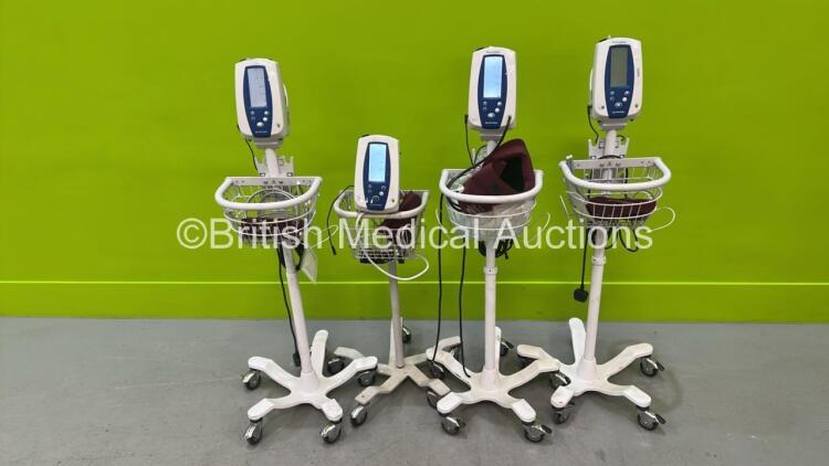 4 x Welch Allyn Spot Vital Signs Monitors on Stands (All Power Up, 1 x Detached from Stand)