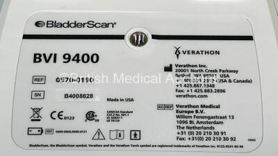 Verathon BVI 9400 Bladder Scanner Part No 0570-0190 with Transducer and Battery on Table (Powers Up) *S/N B4008628* - 4