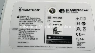 Verathon BVI 9400 Bladder Scanner Part No 0570-0190 with Transducer, 2 x Batteries and Charger on Table (Powers Up) *S/N B4307590* - 5