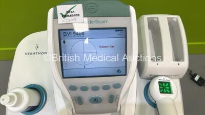 Verathon BVI 9400 Bladder Scanner Part No 0570-0190 with Transducer, 2 x Batteries and Charger on Table (Powers Up) *S/N B4004221* - 2