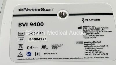 Verathon BVI 9400 Bladder Scanner Part No 0570-0190 with Transducer, 2 x Batteries and Charger on Table (Powers Up) *S/N B4004221* - 5