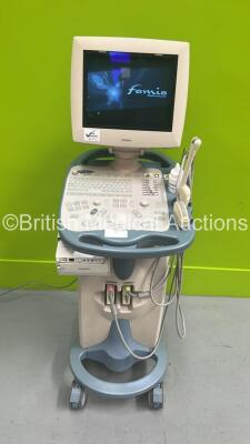 Toshiba Famio 8 SSA-530A Ultrasound Scanner *S/N E2H0836343* **Mfd 2008** with 2 x Transducers / Probes (PVQ-641V *Mfd 2013* and PVQ-375A *Mfd 2007) and Mitsubishi P93 Printer (Powers Up) ***IR875***