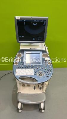 GE Voluson E6 Flat Screen Ultrasound Scanner *S/N D64857* **Mfd 06/2016** Software Version EC250 (14.0.11.1717) with 2 x Transducers / Probes (RAB6-D Ref H48681MG *Mfd 2015* and IC5-9-D Ref 5492351 *Mfd 2016*) (Powers Up - Hairline Cracks to Trim - See Ph