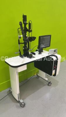 Valon MultiSpot Laser V1.0.11 with Haag Streit Bern BQ900 Slit Lamp on Motorized Table with Binoculars, Training Arm, 3 x 12,5x Eyepieces and Chin Rest (Powers Up with Key - Key Included) *S/N 18748* **Mfd 2012** ***CD033*** - 11