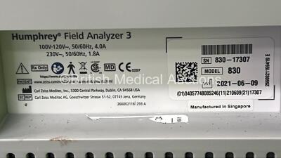 Zeiss Humphrey Field Analyzer 3 Model 830 Version 1.5.3.714 with Finger Trigger and Accessory Instruments on Motorized Table (Powers Up) *S/N 830-17307* **Mfd 2021** - 4