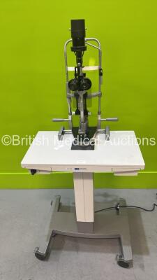 Haag Streit Bern BM900 Slit Lamp on Hydraulic Table with Binoculars, 2 x 10x and Chin Rest (Powers Up with Good Bulb)