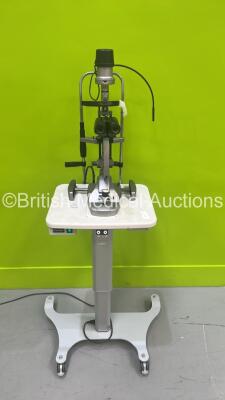 Keeler 40H Slit Lamp Ref 3020-P-5056 with Binoculars, 2 x 12,5x Eyepieces, Lens and Chin Rest on Motorized Table (Unit Draws Power No Light) *S/N 01920* - 2