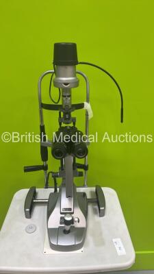 Keeler 40H Slit Lamp Ref 3020-P-5056 with Binoculars, 2 x 12,5x Eyepieces, Lens and Chin Rest on Motorized Table (Unit Draws Power No Light) *S/N 01920* - 3