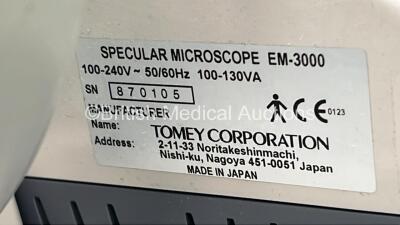 Tomey EM-3000 Specular Microscope Version OL/OH on Motorized Table (Powers Up) *RI* - 7